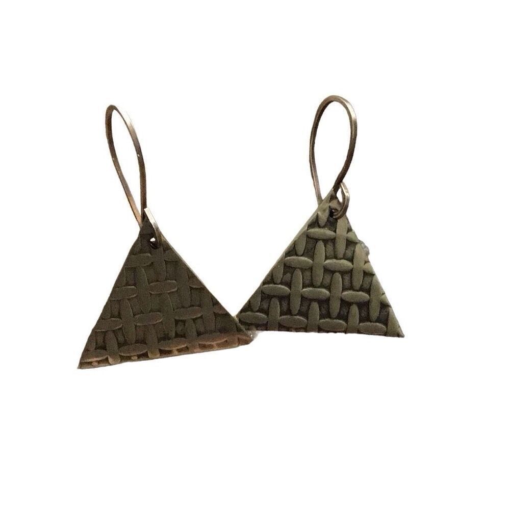 Golden Brass Triangle Earrings, Handmade, NEW, 1.5”